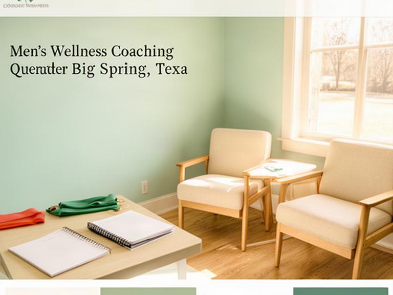Bright coaching room in Big Spring, Texas with notebooks, resistance bands, and two chairs beside a sunlit window